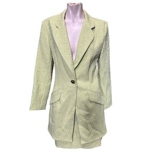 Cache Vintage 90s Jacquard Skirt Suit Set Lime Green Square Pattern Size 6